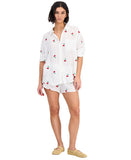 Miken Cherry Embroidered Button-Down Cover-Up Shirt I2992PUXH White Multi L