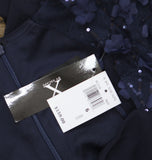 X by Xscape Womens Floral Applique Cap-Sleeve Gown Navy Blue 6