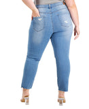 Gogo Jeans Distressed Frayed Straight-Leg Jeans Medium White Wash Blue 20W