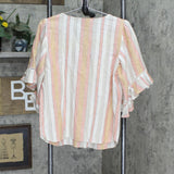 LC Lauren Conrad Womens Bell Sleeve Tie Front Blouse Shirt Pink Multi M