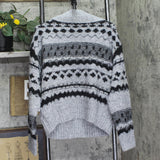 Universal Thread Fair Isle Henley Shawl Collar Jacquard Knit Sweater Dark Gray L