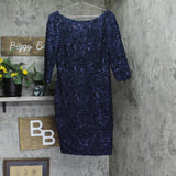 Jessica Howard Womens Boat Neck Lace Sheath Dress with Sequins Navy Blue 14