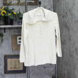 Belle By Kim Gravel Enamel Button Ribbed Henley Sweater Natural Off White 1X