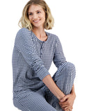 Charter Club Womens Printed Long Sleeve Pajama Sleep Top Gingham Check Blue XS