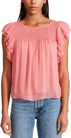 Bb Dakota Womens Sweet Flutterings Top Shirt Deep Lipstick Pink M