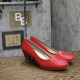 Journee Collection Luu Comfort Insole Round Toe Low Block Heel Pumps Red 7.5M