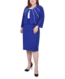 Ny Collection Colorblock 3/4 Sleeve Jacket Dress Set Cobalt Blue / White 16W