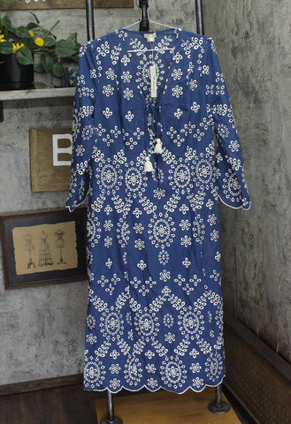 Shoshanna Embroidered Chambray Cover-Up Maxi Dress Chambray Blue / White M