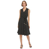 Tommy Hilfiger Womens Dress Fit and Flare Knit Belted Black / Ginseng 12