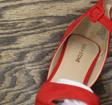 Sun Stone Block Heel Platform Sandals with Ankle Strap 10018613300 Red Micro 10M