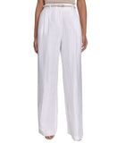 Calvin Klein Womens Pinstriped Belted Pleated Linen Blend Pants Khaki White 16