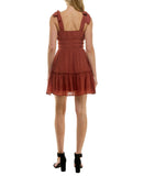 Trixxi Juniors Square-Neck Tie-Strap Fit Flare Mini Dress Brown Orange S