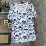 Lalaroe Womens Knit Short Sleeve V-Neck Oversized T-Shirt Tee Blue Multi XL