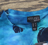 Attitudes by Renee Printed Tie Dye Sweater w/ Overlay Print Ocean Depths Blue M