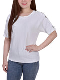 Ny Collection Womens Petites Honeycomb Embellished Blouse PHOU1641 White PL