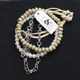 Christopher & Banks Pearl Bead Cord Chain Bracelets Tan Brown / White 7" + 3"