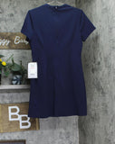 B. Darlin Short Sleeve Mockneck Fit Flare Faux Pocket Mini Dress Navy Blue 13/14