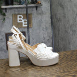 DV Dolce Vita Platform Block Heeled Pearl Dress Sandal Ivory Off White 8.5M