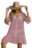 Cupshe Womens Front Button Ruffled Cover-Up Dress Dusty Rose Pink M