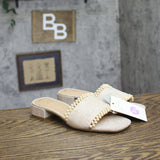 A New Day Lottie Pearl Trim Block Heel Slide Sandals 94822833 Taupe Brown 6.5M