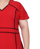 Ny Collection Womens Plus Size Short Sleeve Piped Detail Dress Red / Black 1X