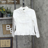 DG2 by Diane Gilman Womens Ruffle Hem Button Up Jean Trucker Jacket White M