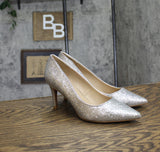 On 34th Womens Jeules Pointed-Toe Slip-on Pumps Silver Glitter Gray 7.5M