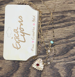 Erica Lyons Womens Double Chain Multi Heart Pendant Necklace Gold Multi 17" + 3"