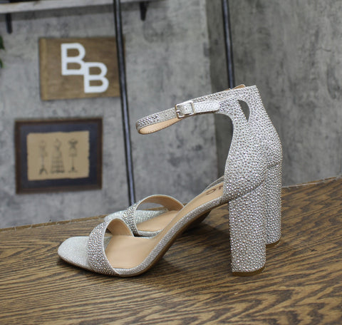INC International Concepts Two-Piece Sandal Block Heel Silver Crystal Gray 9M