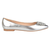 Journee Collection Womens Faux Leather Pointed Toe Jewel Flats Silver Gray 6M