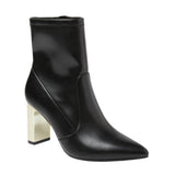 A New Day Sienna Low Shaft Heeled Boots Faux Leather 94637414 Black / Gold 7M
