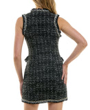 Trixxi  Fringe-Trim Boucle Sleeveless Faux Pocket Tweed Dress Black / White S
