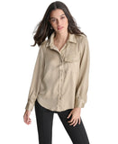 DKNY Womens Long Sleeve Point Collar Pocket Shirt UG4TT666 Trench Brown XS