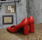 Franco Sarto Giovanna Pointed Toe Pumps Block Heel Cherry Red Leather 9.5M