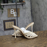 Steve Madden Beaded Stiletto Heel Peep Toe Dress Sandals Ivory Off White 7M