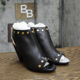 Vince Camuto Womens Edia Studded Leather Block Heels 1673ffbe887731 Black 6.5M