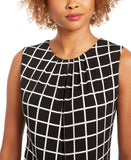 Calvin Klein Womens Printed Pleat-Neck Blouse CSE1676F Black / Cream M