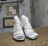 Calvin Klein Hadlee Stiletto Strappy Heels Silver Mirror Metallic Gray 8.5M