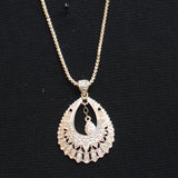 Chic Ornate Teardrop Pendant Round Box Chain Necklace Rose Gold / Clear 37" + 4"