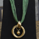Erica Lyons Strand Corded Ring Nest Knot Pendant Necklace Gold / Green 17" + 3"