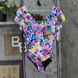 Swim Solutions Dreams Flutter-Sleeve One-Piece Swimsuit Navy Blue / Multi 16