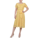Ny Collection Petites Chiffon Knee-Length Midi Dress Yellow Multi Circle PS