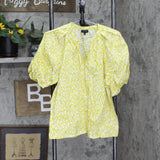 Who What Wear Woven Unlined Balloon Sleeve Blouse Shirt Yellow Green Multi L