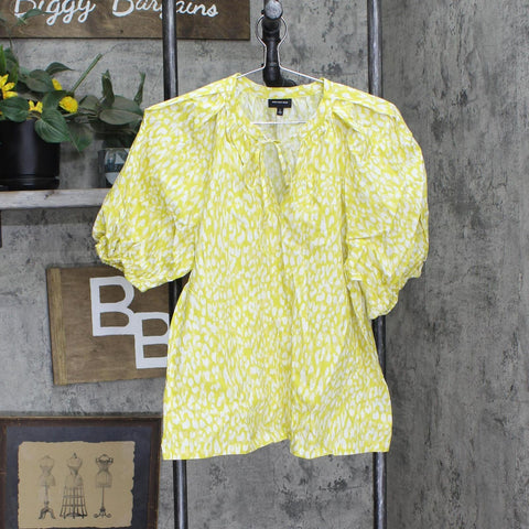 Who What Wear Woven Unlined Balloon Sleeve Blouse Shirt Yellow Green Multi L
