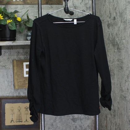 Peace Love World Boatneck Long Sleeve Tee with Sleeve Ruching A667157 Black M