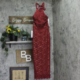 Emerald Sundae Womens Glitter Lace Halter Bodycon Dress Red M