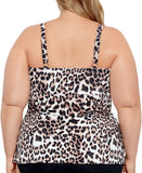Swim Solutions Plus Size Triple Tier Tankini Swim Top Hidden Spots Brown 16W