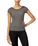 Polly & Esther Striped Scoop-Neck Skimmer Knit T-Shirt Tee Black / White XL