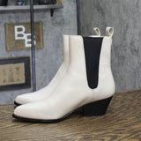 Michael Michael Kors Block Heel Ankle Boots Light Cream Off White / Black 8M
