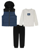 Calvin Klein Vest Shirt Pants Set New Teal / Platinum Heather / Deep Blue 3T